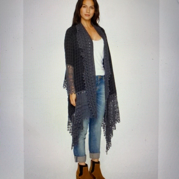 JOHNNY WAS Antoinette Crochet Jacket Blue Waterfall Cardigan Eyelet Boho S EUC - Picture 14 of 14